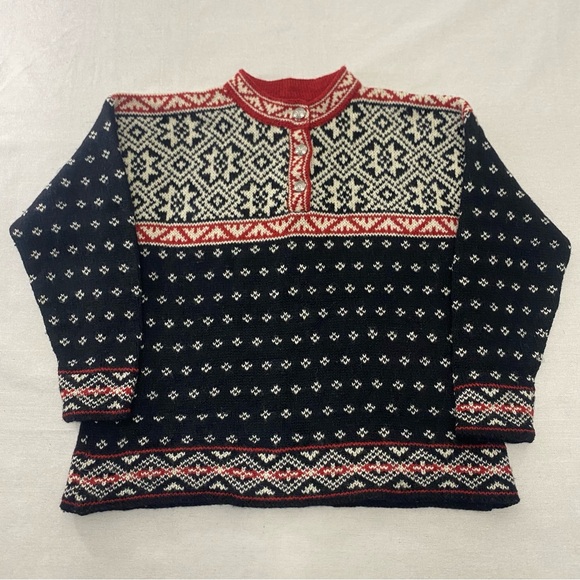 L.L. Bean Other - LL Bean Fair Isle Nordic Wool Sweater Women’s Large Red Black Holiday BA45 USA